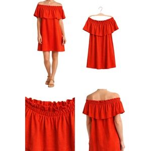 Summer Flirty Colorful H&M Womens Orange Off The Shoulder Ruffle Mini Dress